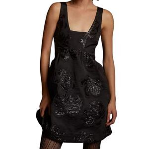 Anthropologie Maeve Jacquard Black Floral Sleeveless Dress Size 2